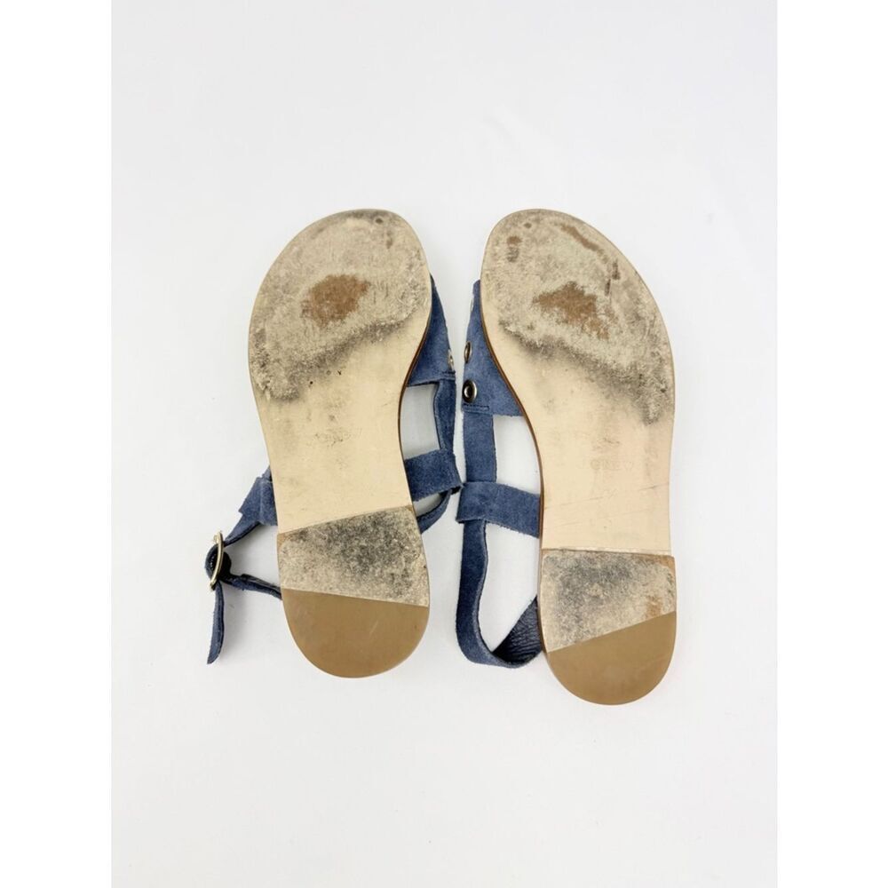 J. Crew Blue Suede Leather Gold Grommet Slingback Nautical Flat Sandals - Picture 12 of 14